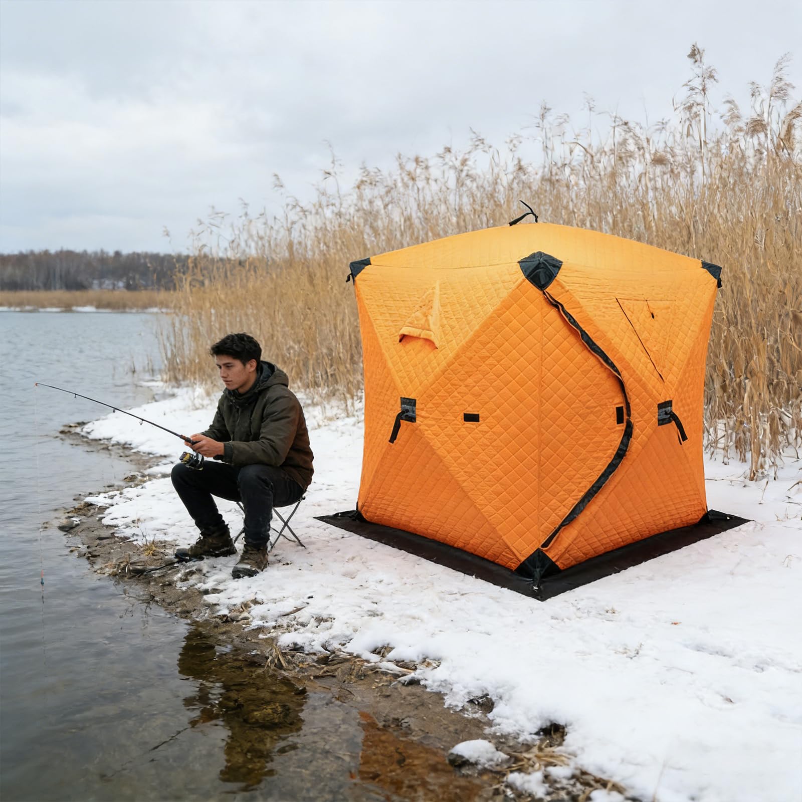 Tragbares Eis-Angelzelt, Isoliertes Outdoor Saunazelt, Robustes Zeltsauna mit Wasserdichtem Oxford-Gewebe Allwetter-Angelzelt mit Tragetasche für 1-2 Personen Winterangeln, Camping und Garten