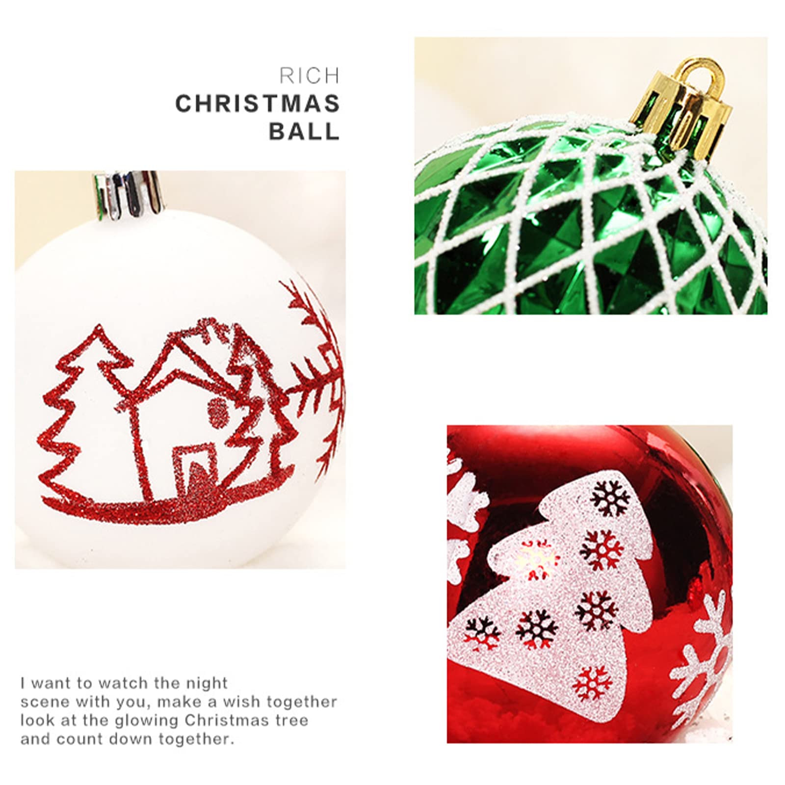 Coffret de Couleurs de Boules de Noël Peintes, 36 Pièces, Décor à Suspendre pour Arbre de Noël, Boules de Noël, Décoration d'arbre de Noël, Boules Suspendues Incassables pour