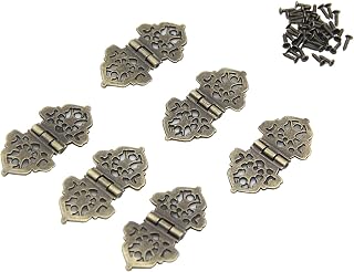 6 Pieces Antique Decorative Hinges Bronze Engraving Design Box Hinges Jewelry Box Hardware for Retro Style Vintage Wooden Cases,Cabinets, Gift Boxes, Toolbox,Jewelry Boxes, Wine Boxes, 54 * 24mm