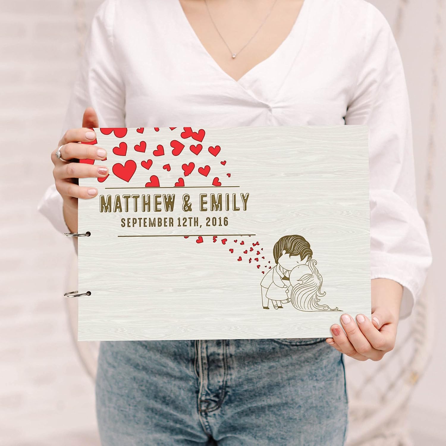 Darling Souvenir Personalized Engraved Laser Cut Wedding Guest Book Wooden Cover Sign-in Book Registry Guestbook Scrapbook-NR