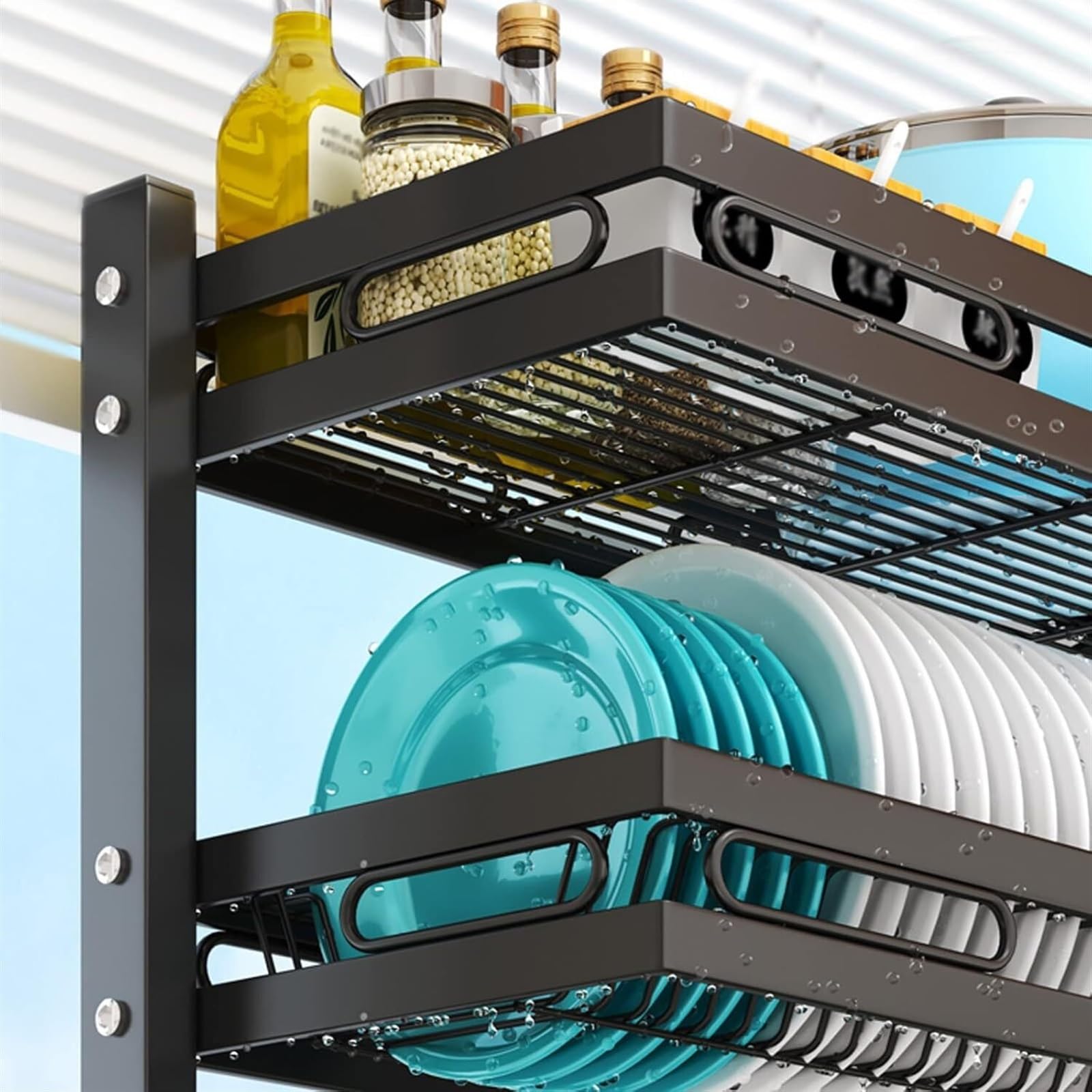 Escurridor de platos, escurridor de platos grande de 2 niveles sobre el fregadero, escurridor de platos sobre el fregadero, escurridor de platos grande multiusos, estante organizador para encimera de