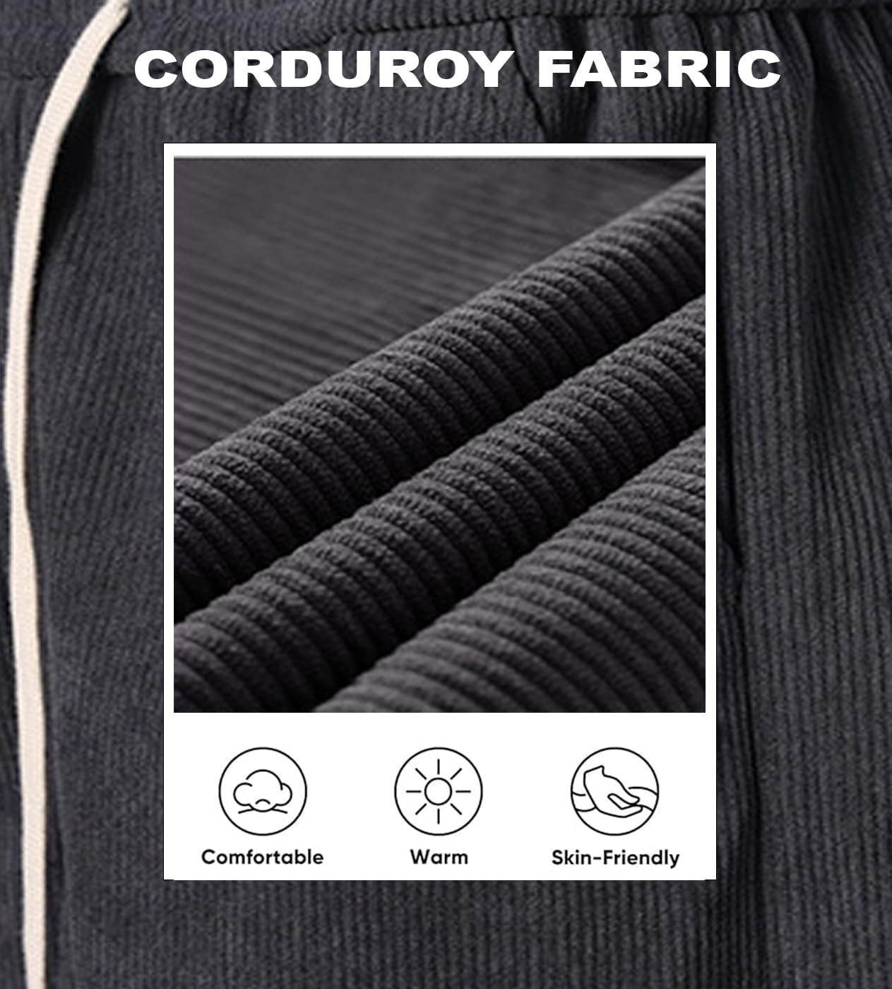 Men's Corduroy Pants Elastic Waist Drawstring Baggy Pants Fashion Loose Casual Long Trousers with Pockets - Image 6