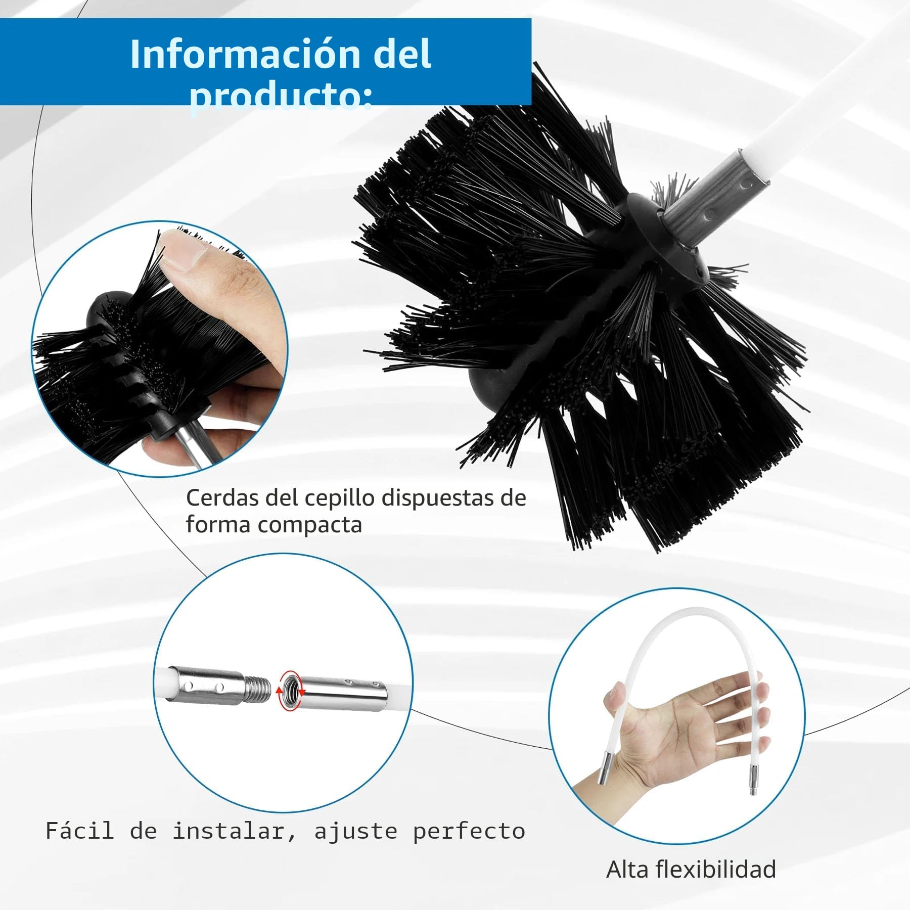 24 Piezas Cepillo De Chimenea Kit,Cepillo Limpieza Chimenea,Kit de Cepillo Limpieza Chimenea,Cepillo para Limpiar Chimeneas Incluye 20 varillas, 2 cabezales, 1 conector y 1 bolsa de almacenamiento