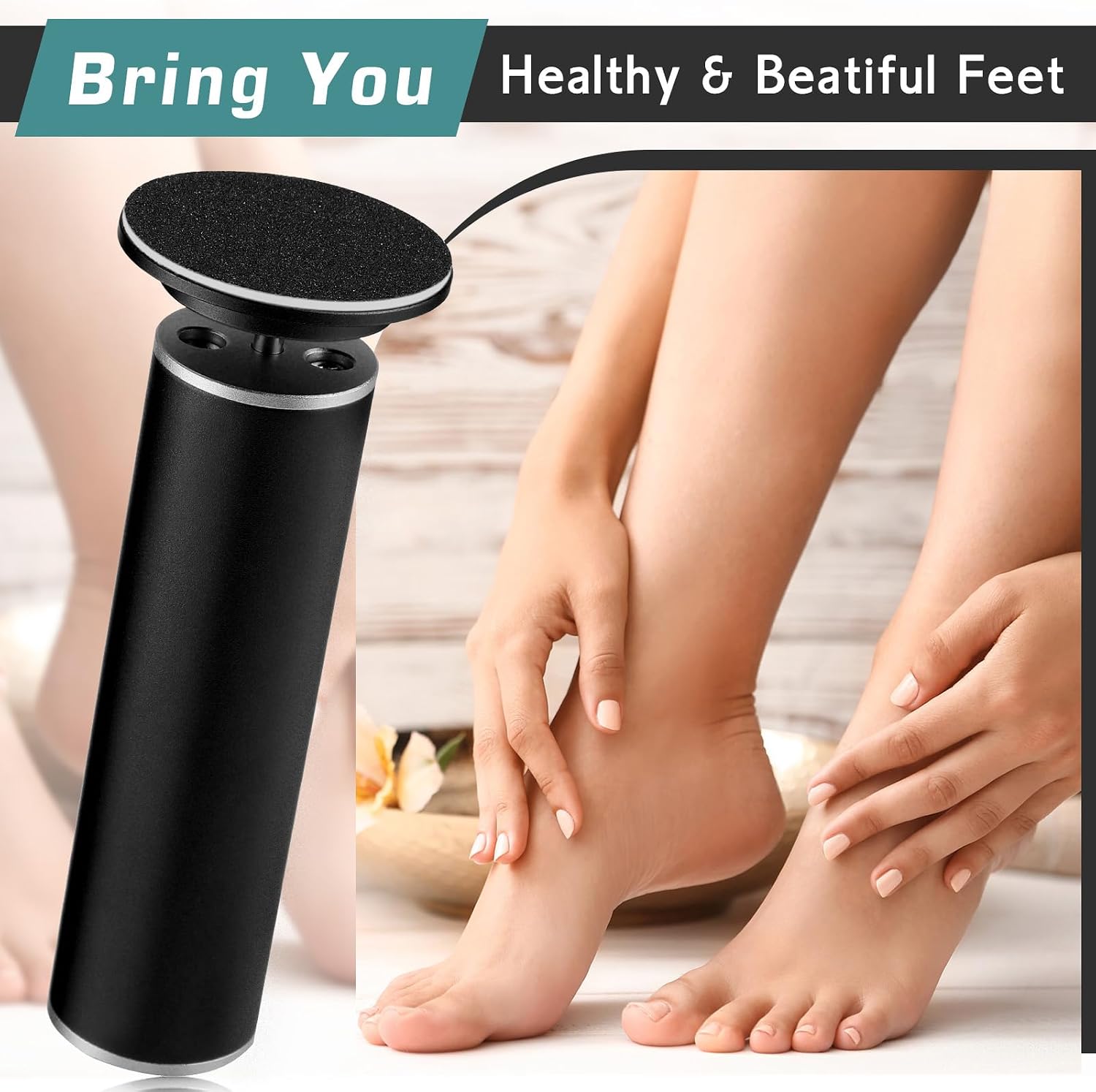 Electric Foot Callus Remover, Electric Foot File - Callus Remover for Feet, Feet Sander with 60 pcs Replacements Sanding Disc, Professional Pedicure Tool for Dead Skin, Black