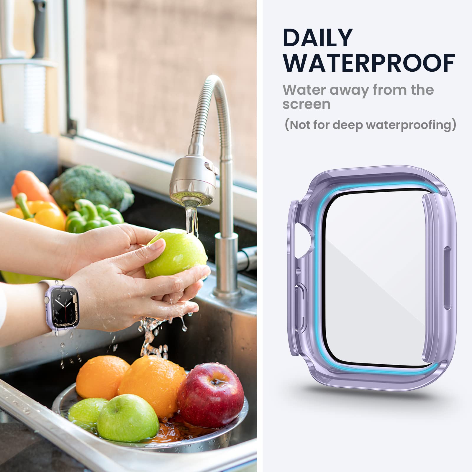 Tensea - Funda protectora de pantalla impermeable para Apple Watch, serie SE, 6, 5, 4 de 1.575 pulgadas, accesorios para iWatch, cubierta protectora de policarbonato para iWatch con película de vidrio