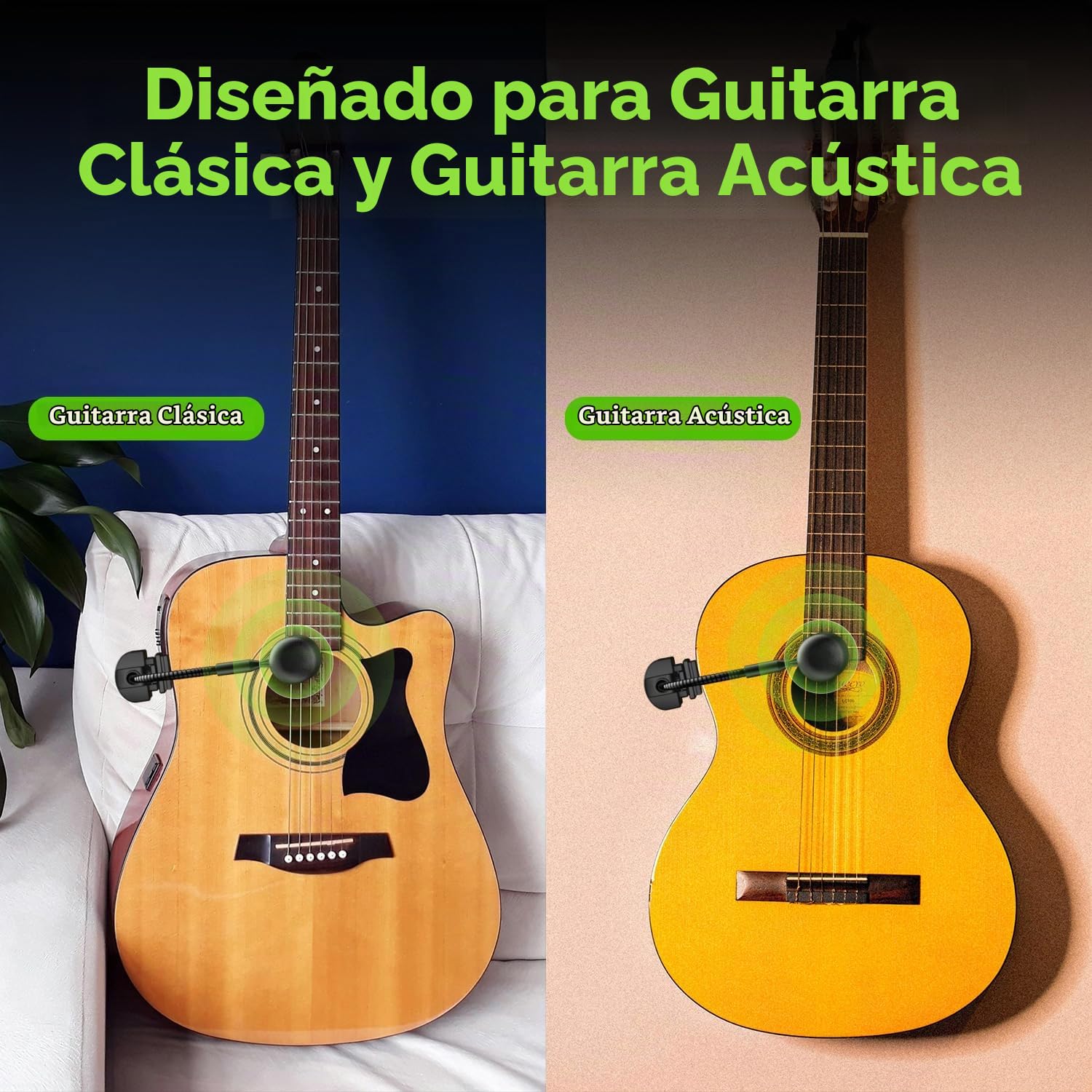 Micrófono de Guitarra Inalámbrico UHF, Micrófono de Cuello de Cisne con Transmisor y Receptor para Guitarras Clásicas, Guitarras Acústicas, Sistemas de Megafonía, Mezcladores de Audio, AT-5