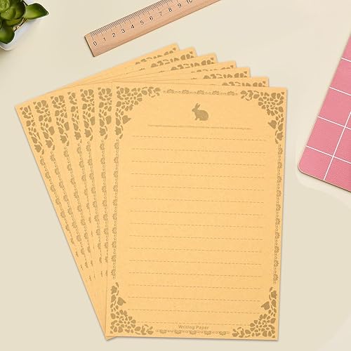 Miniatura 6 de Juego de 48 piezas de papel y sobres de papelería de estilo vintage, 32 papel de escritura estacionario forrado con 16 sobres, papel de aspecto