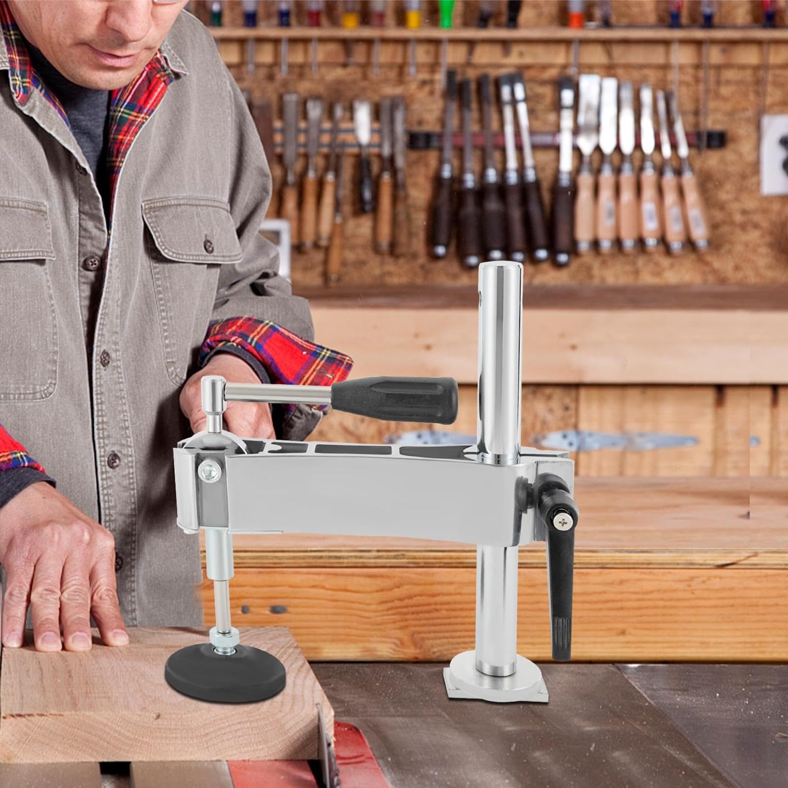 Prensa para Sierra de Mesa, Prensa excéntrica Manual con Placa de Goma Ajustable, Sierra de Panel de Mesa Deslizante, Dispositivo de Placa de presión, para Espesor de Madera Inferior a 8 cm