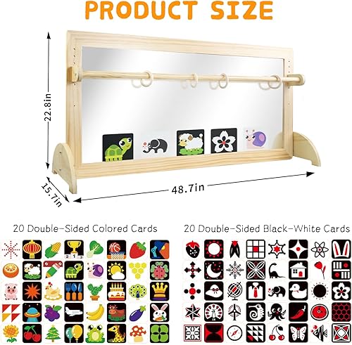 Miniatura 4 de Espejo Montessori con barra, barra de dominadas ajustable de madera para bebé, piso y pared, inastillable, seguridad, coordinación infantil, muebles