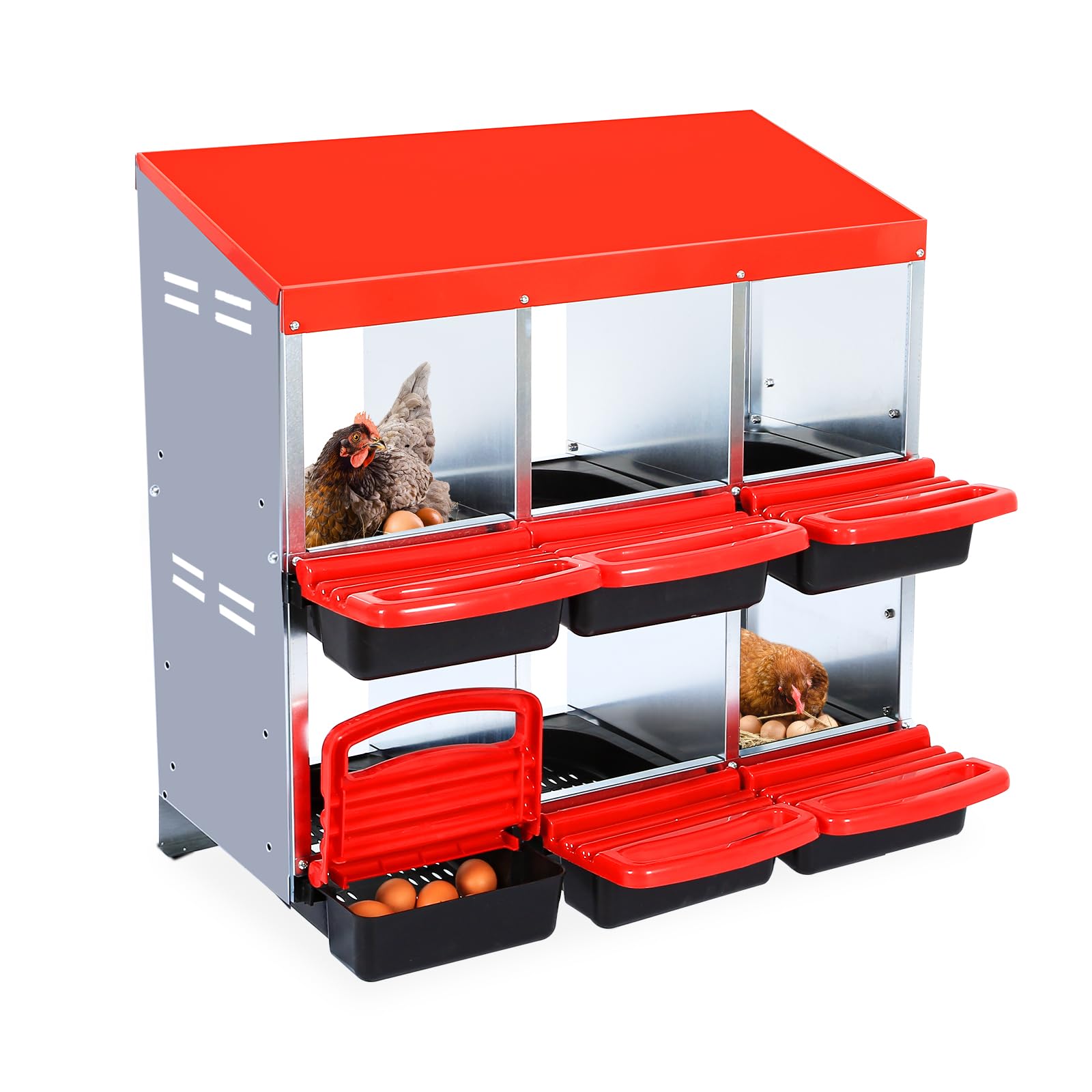 Chicken Nesting Box, 6 Hole 2 Layer Hen Nest Box, Roll Away Eggs Laying Box,Cleanable Pull Out Hen Roosting Box