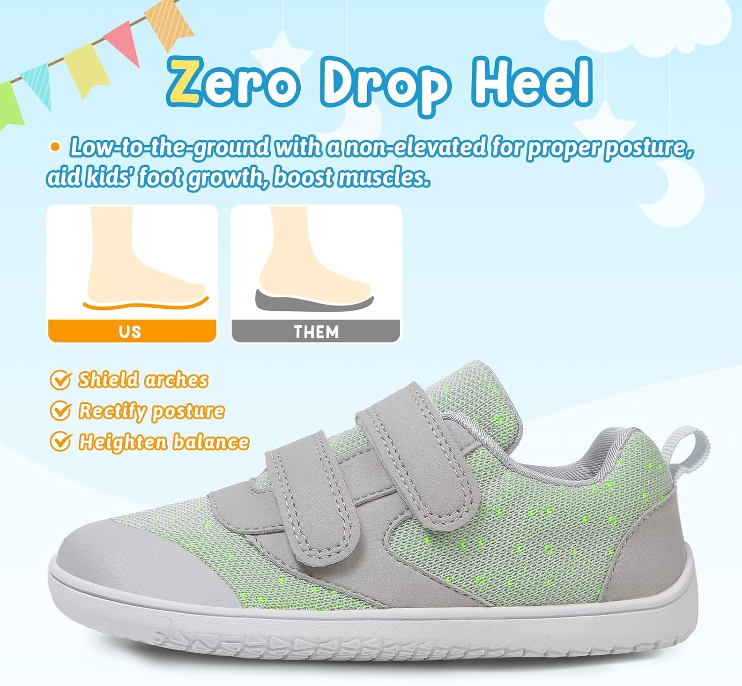 Barfußschuhe Kinder - Breite Minimalistische Mit Klettverschluss Junge Mädchen Laufschuhe Für Fitness Traillauf Freizeit Atmungsaktiv Leicht rutschfest Sneaker Komfortable Unisex, 25-37EU