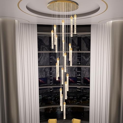 Lámpara colgante larga para escalera de 12 luces, candelabros grandes para luz de techo alto, bombillas LED para sala de estar, vestíbulo, pasillo,