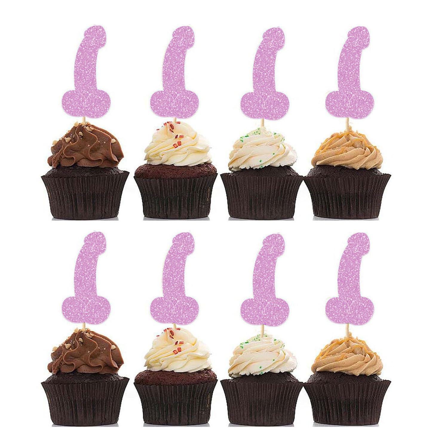 12 Pcs Prank Bachelorette Party Cake Cupcake Topper Decoration Gender Glitter Pick for Hen Bridal Shower Engagement Supplier Favor Game Tool Decor Set Y2