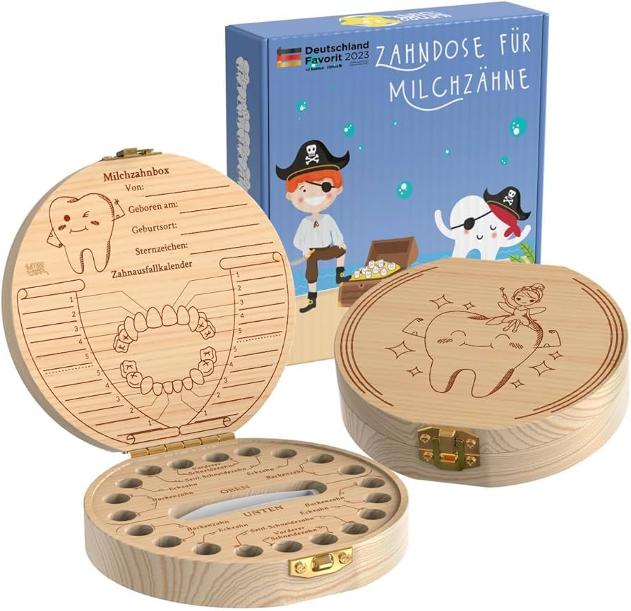2er Set Zahndose Milchzähne Aus Holz - Regenbogen & Zahn-Motiv Für Mädchen & Jungen