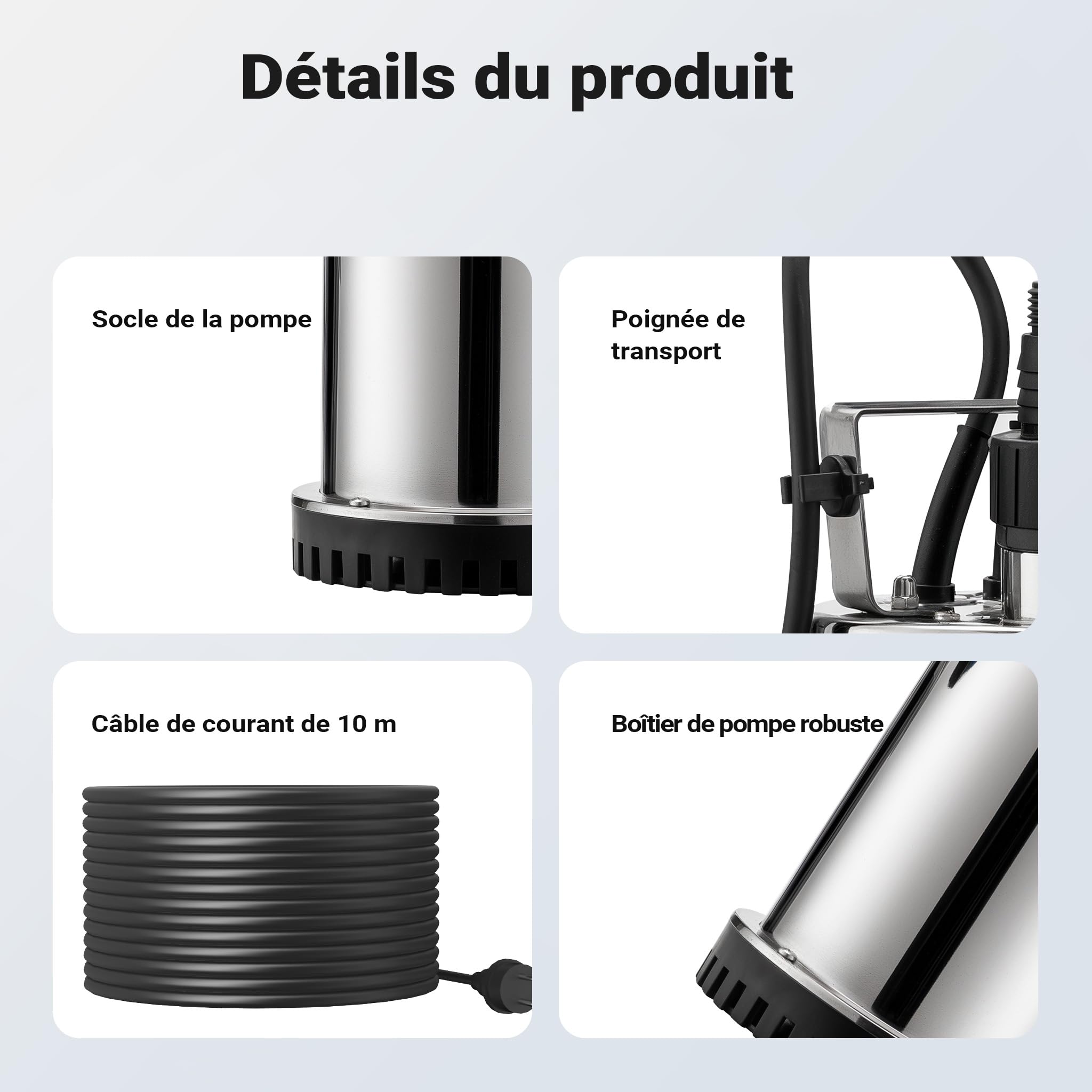 Wiltec Pompe électrique pour eaux sales – Submersible – 400 W / 7500 l/h – Refoulement max. 6,5 m – avec Flotteur – Pompe-cave pour Arrosage Irrigation Jardinage Évacuation Drainage