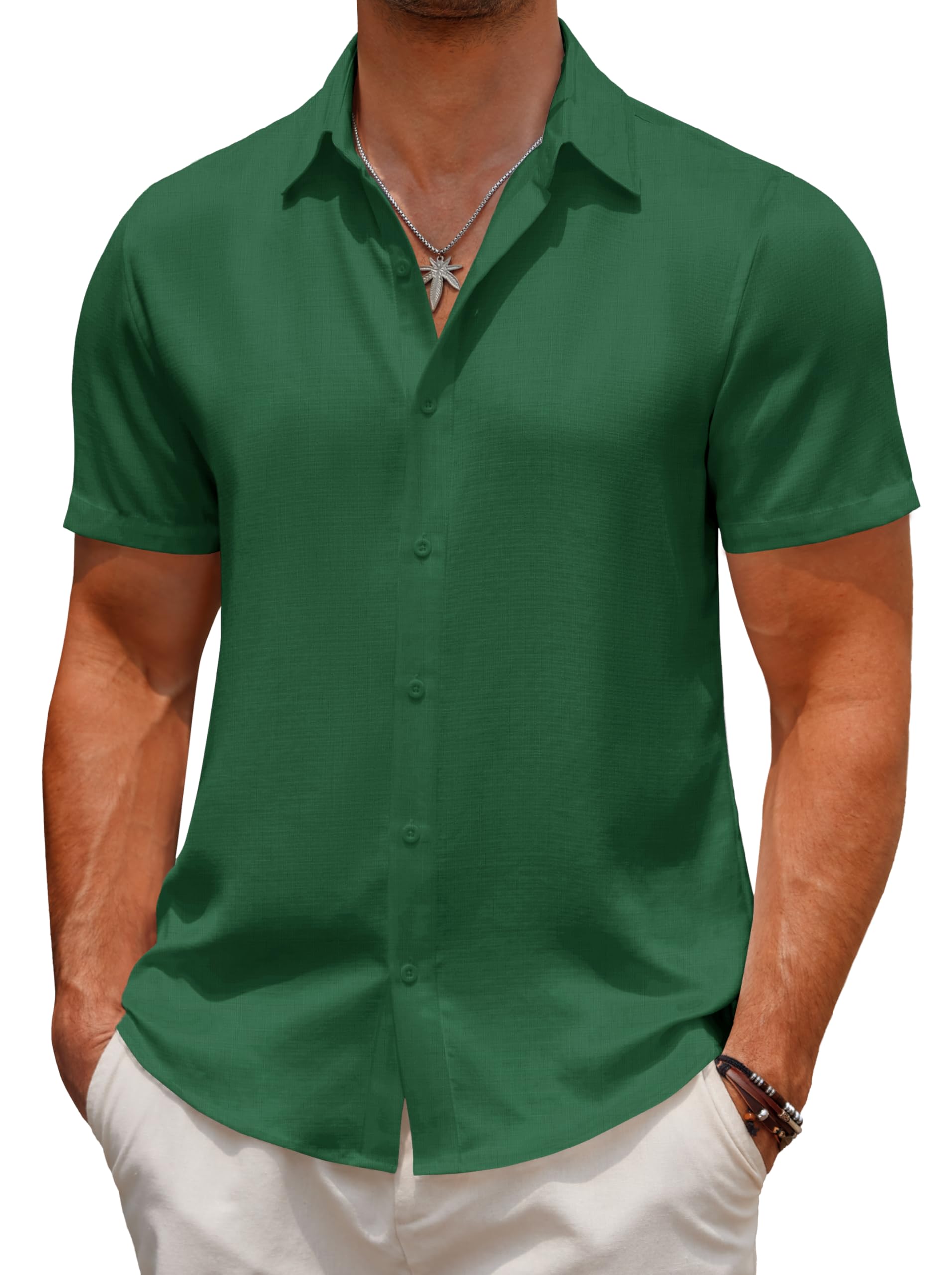 Snapklik.com : Mens Linen Shirts Short Sleeve Casual Button Down Shirts ...