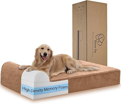 Rainmr Orthopedic Dog Beds for Large Dogs, 7" Memory Foam Dog Beds with Waterproof Liner, Durable Microsuede Cover, Removable and Washable, Nonskid Bottom, 48"x30"x7" L Khaki