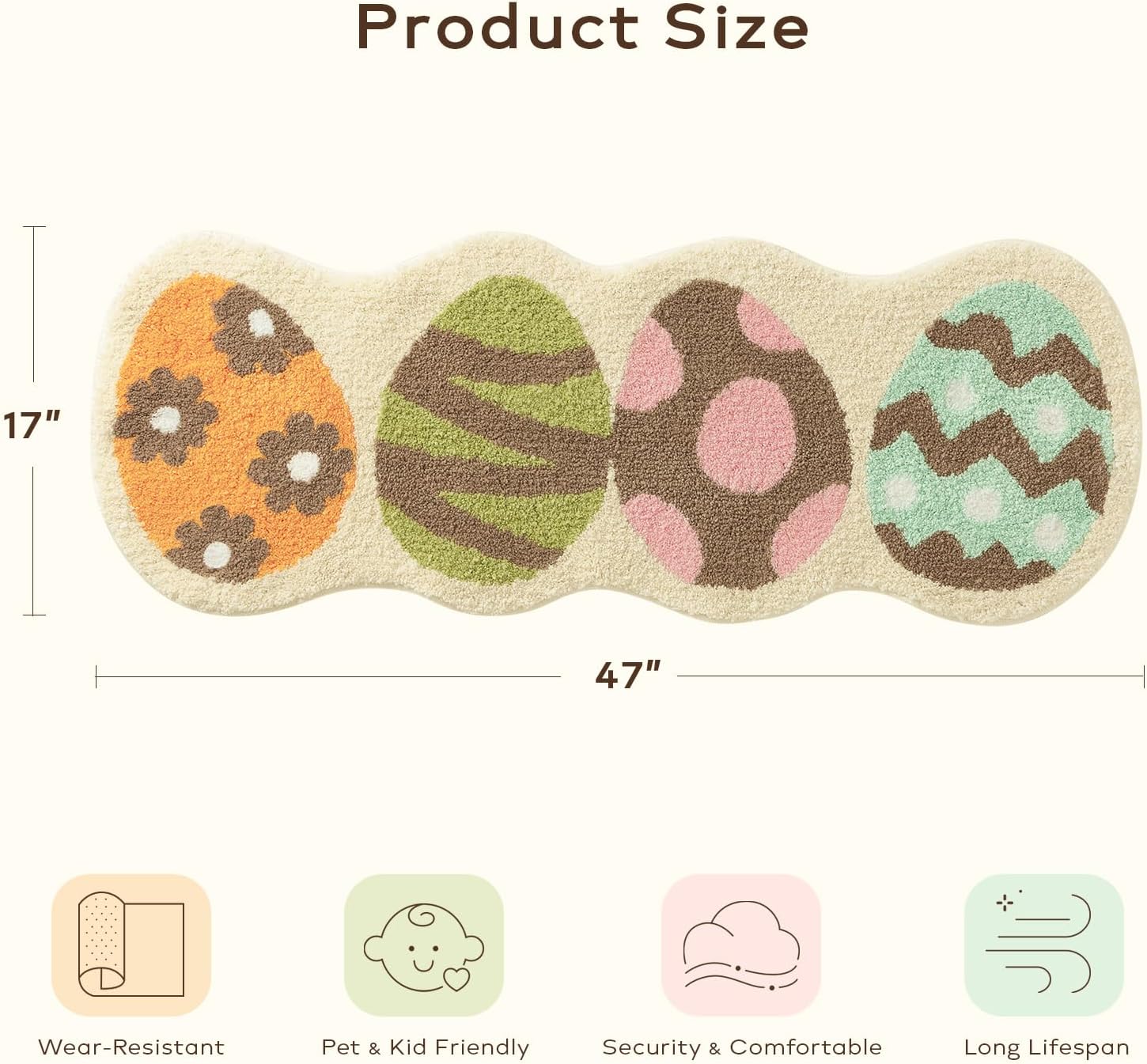 Ashler Easter Bathroom Rugs, Off White Eggs Area Rugs, Easter Spring Decorations Runner Rugs, Living Bedroom, Indoor & Outdoor Easter Rug, Washable Bath Mats, Easter Decor for Home