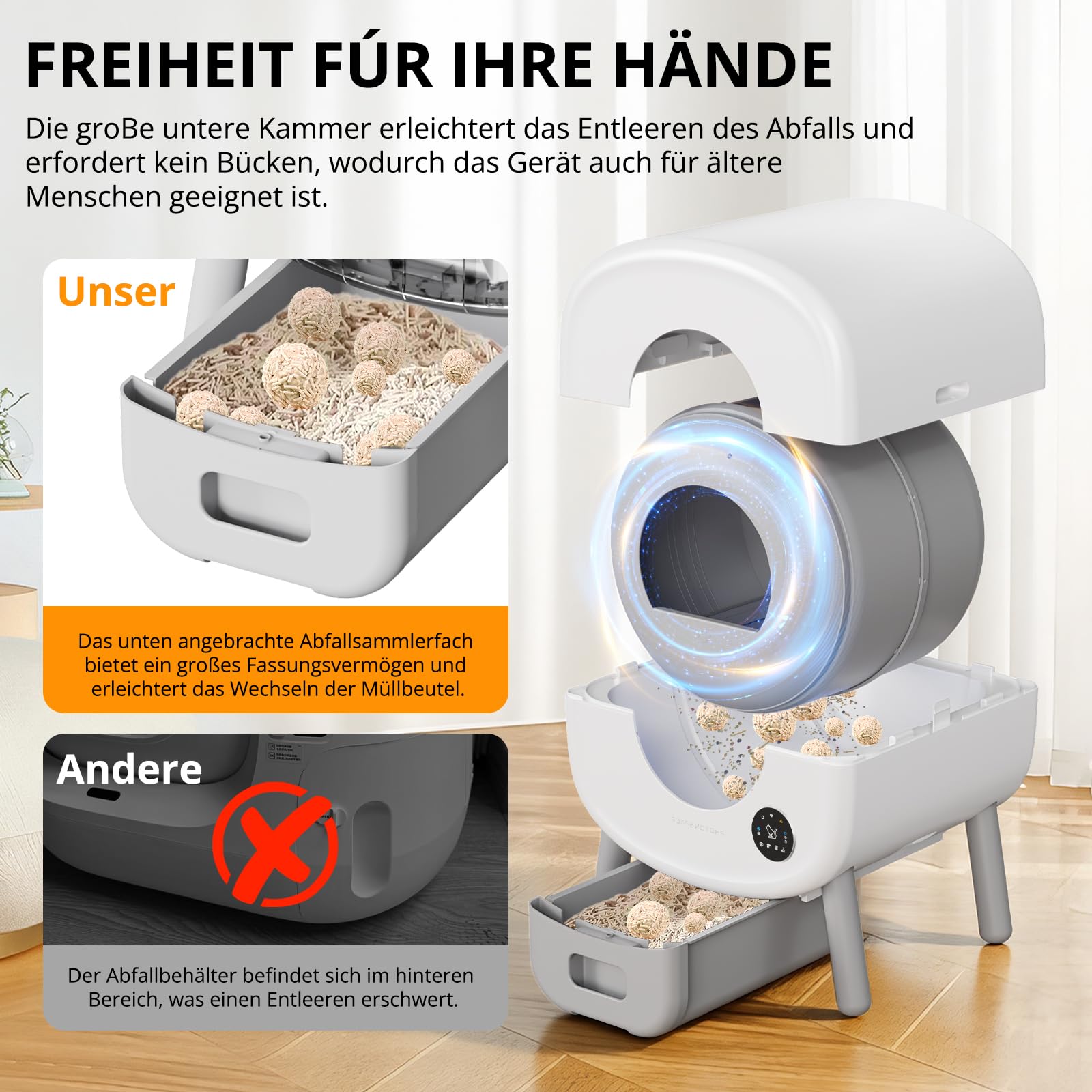 Selbstreinigende Katzentoilette XXL 95L – Automatische elektrische Katzenbox mit App-Steuerung – Große Kapazität – Inkl. Katzenstreumatte & 3 Rollen Auffangbeutel