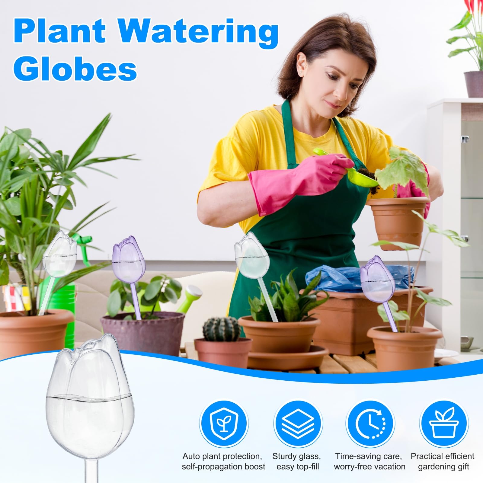 M METERXITY Lot de 2 globes d'arrosage de plantes en plastique de 24 cm à auto-arrosage pour plantes d'intérieur/extérieur, appareils d'auto-arrosage [transparent/violet]
