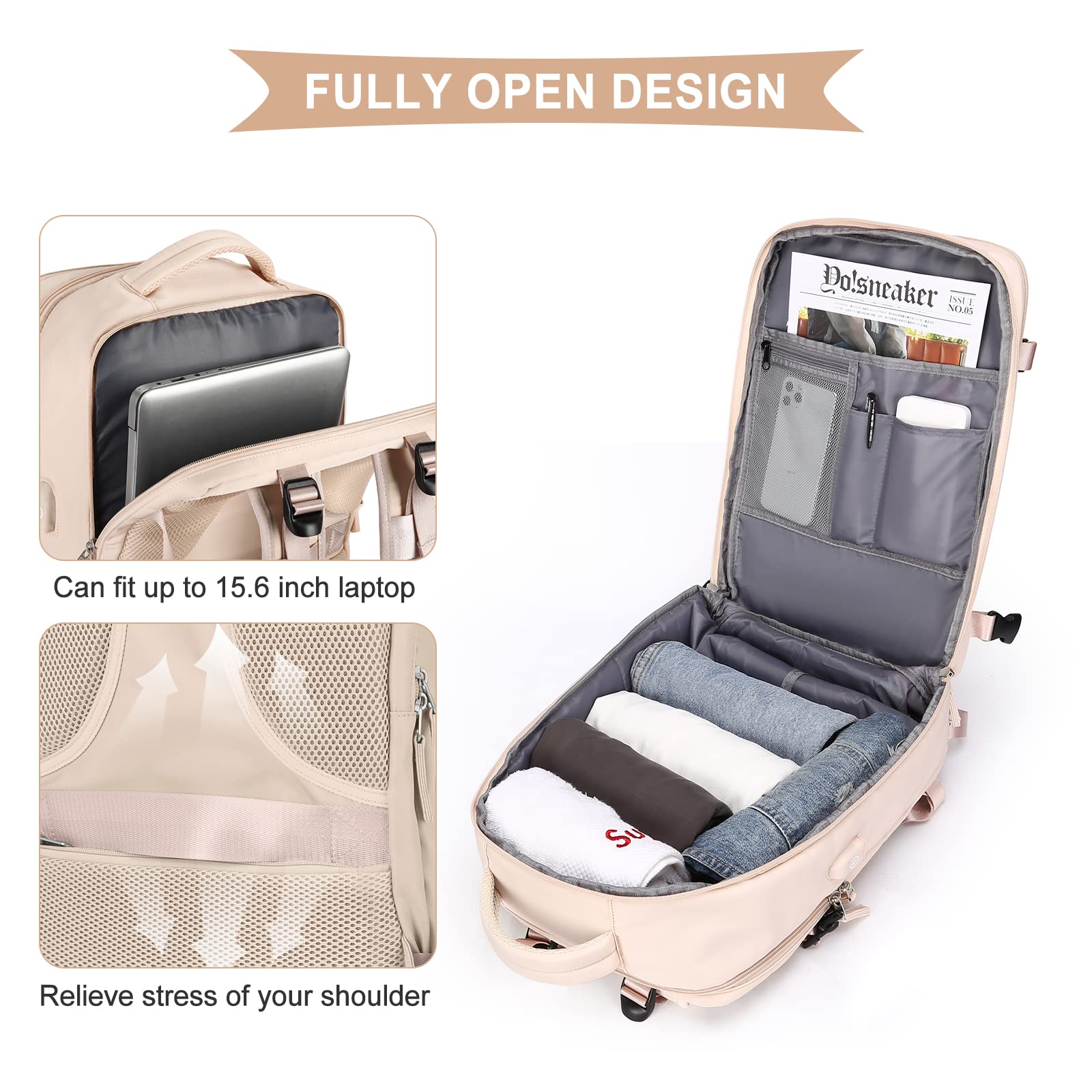 SZLX Zaino da viaggio grande da donna da viaggio zaino da escursionismo sportivo da esterno impermeabile zaino da scuola casual laptop da 14 pollici con porta di ricarica USB scomparto per scarpe