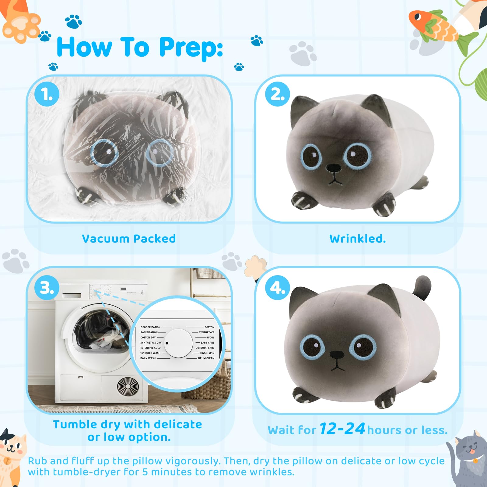 Mewaii Cuscino di Peluche Stitch 20cm Kawaii Gatto Siamese Animale Giocattolo e Cuscino Ottimo Natale Compleanno Regalo per Bambini Ragazze Ragazzi Amici