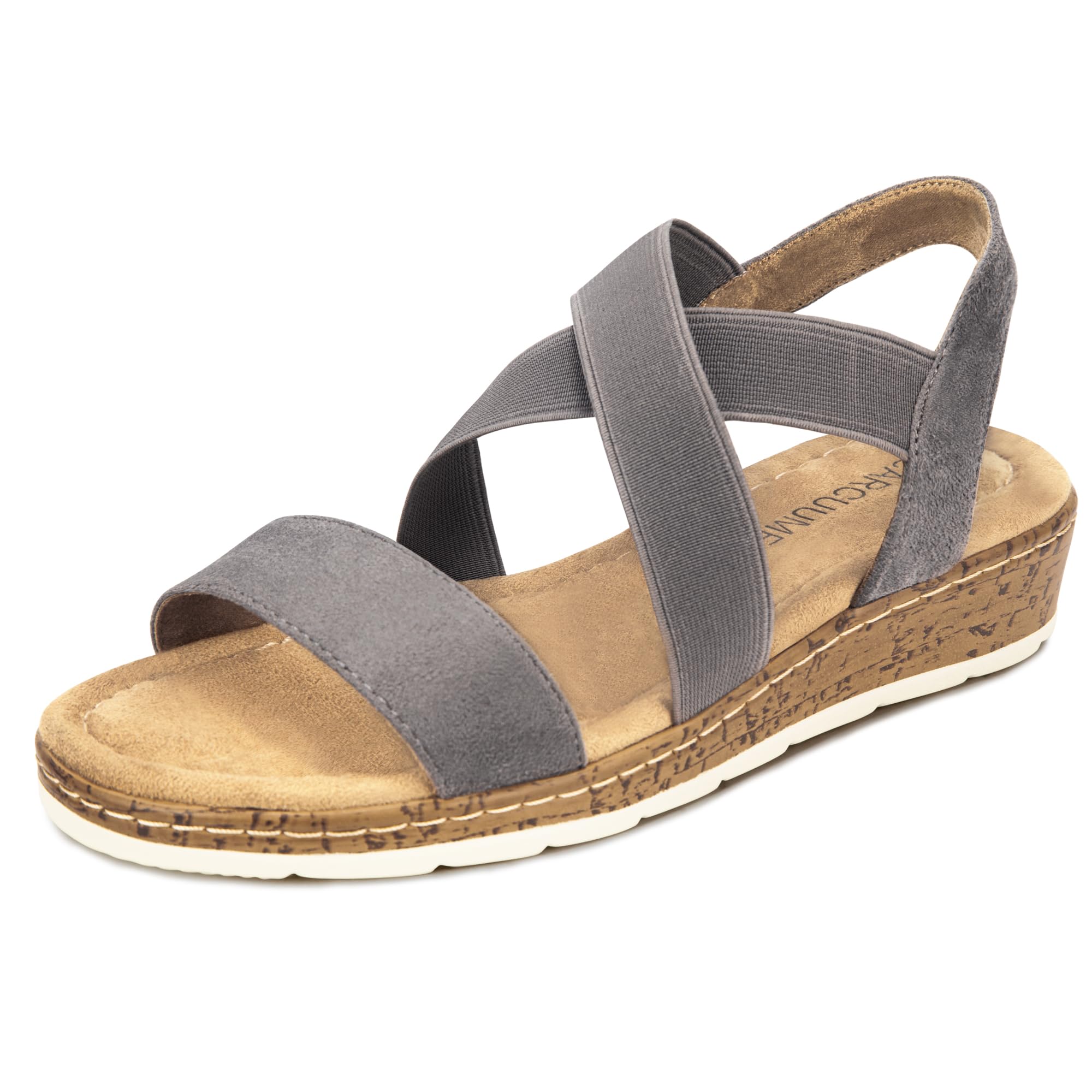 Carcuume Women's Suede Flat Sandals Elastic Slingback Slip-On with Cushioned Wedge Sole for Walking, Beach Weddings,VJAMIE-000