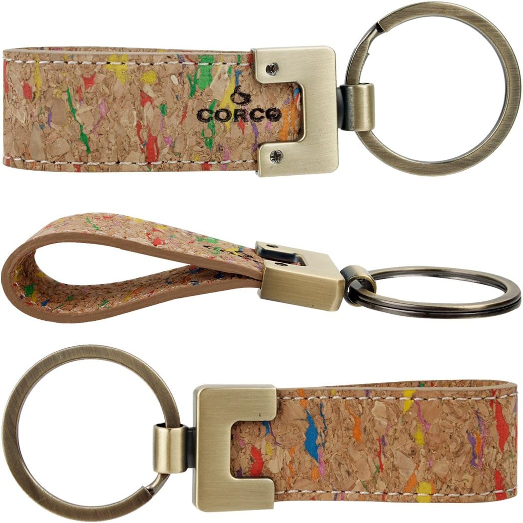 CORCO Eco Friendly Natural Cork Leather Elegant Key chains for Vegan Mens, Women Rainbow