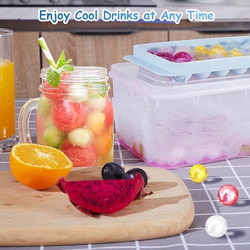 Miniatura 6 de Bandeja para cubitos de hielo con tapa y contenedor, bandejas para cubitos de hielo para congelador con contenedor, bandeja circular para cubitos de