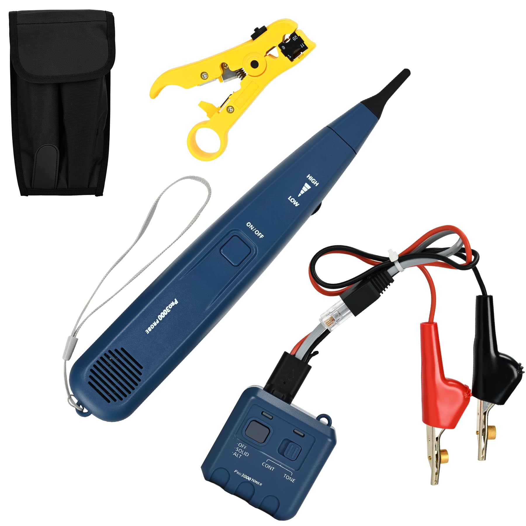 Pro 3000 Tone Generator and Probe Kit with Cable Stripper, Tone Generator Wire Tracer, Handheld Telephone Line Finder with SmartTone Technology, for