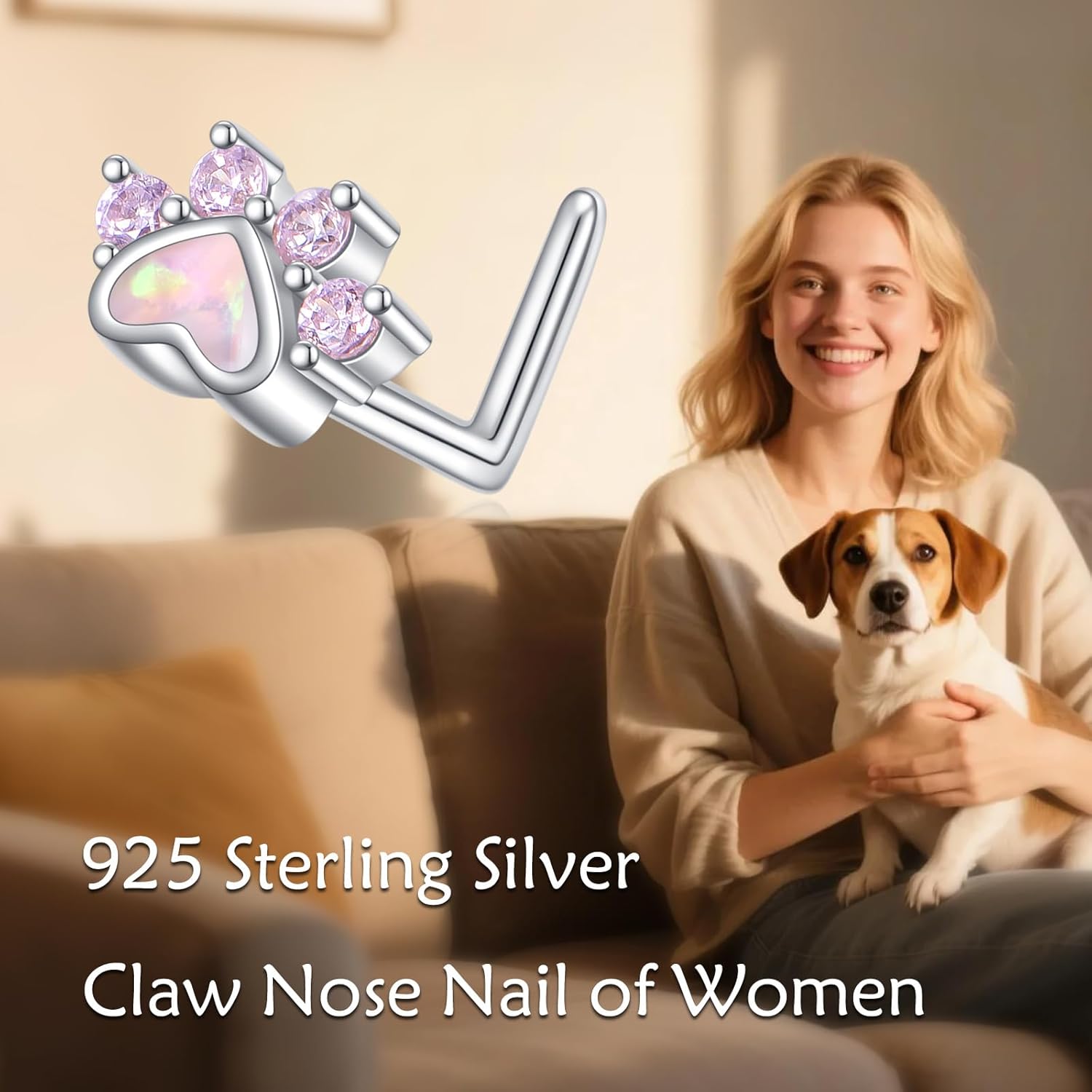 YAFEINI Butterfly/Paw Print Nose Stud Ring Opal L Shaped Nose Ring 20G 925 Sterling Silver Opal Nose Piercing Jewelry for Women