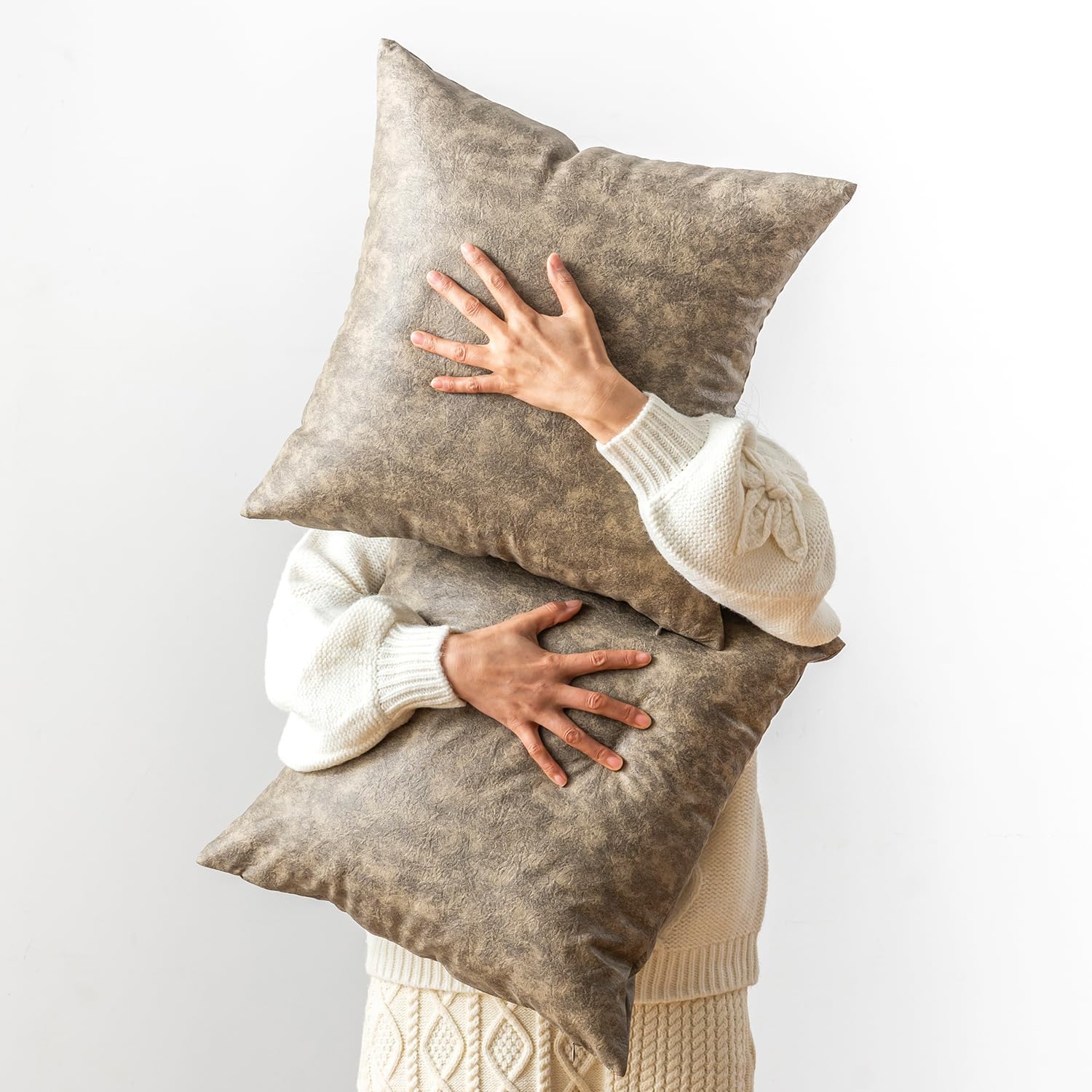 Oversized Leather Pillow Covers Vintage Decorative, Pack of 2 Square Rustic Abrasion Floor Cushion Covers, for Home Decor Outdoor Waterproof Pet Hair Resistant Pillow Covers 26x26 Olive Green