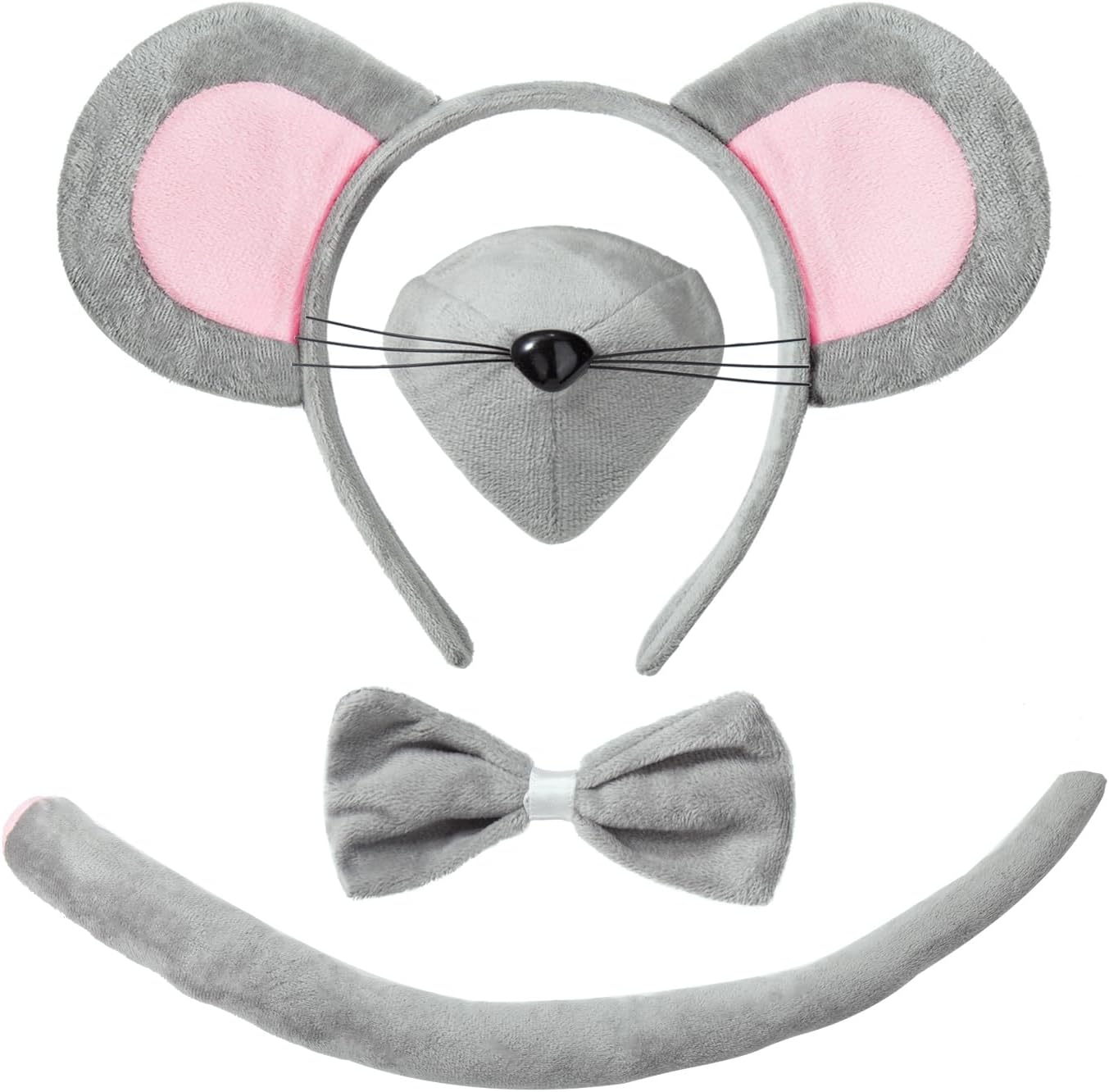 4 Pieces Mouse Costume Set Mouse Ears Headband Tail Nose Bow Tie Animal Dress Halloween Costume Cosplay Party Accessories for Kids and Adults
