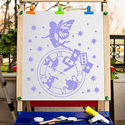 Miniatura 5 de GORGECRAFT Plantilla de hadas de 12 x 12 pulgadas, plantillas de reloj mágico, plantillas reutilizables de plástico, plantillas de pintura para