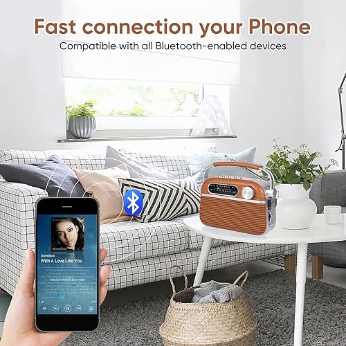 Miniatura 3 de ONGTEED Radio analógica AM FM portátil enchufable de pared con altavoz Bluetooth, fuentes de alimentación de 3 vías, batería recargable incorporada,