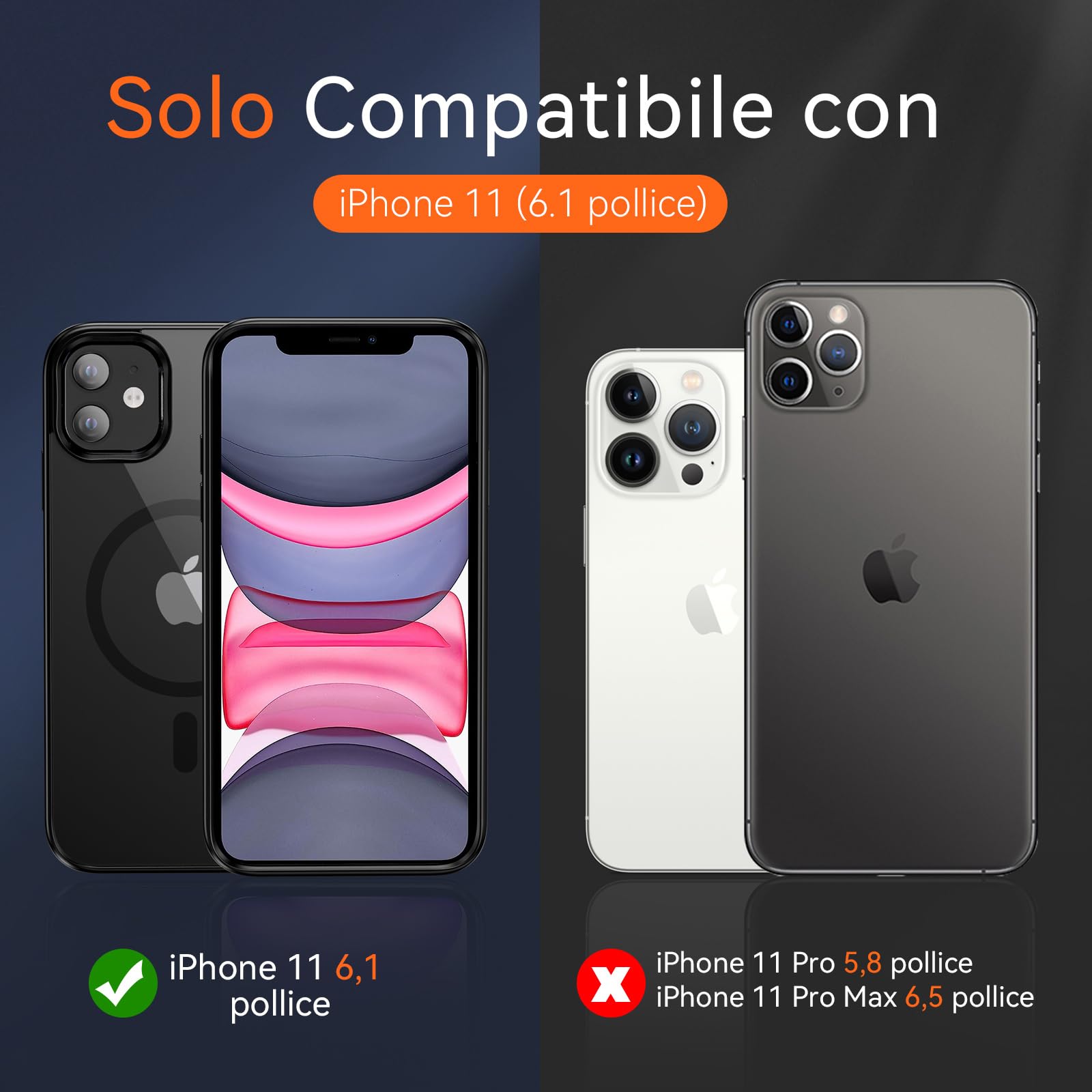 Hensinple Magnetica Cover per iPhone 11 con Vetro Temperato, Compatibile con MagSafe, Custodia Antiurto Posteriore Sottile Graffi Paraurti in TPU Bumper - Nero