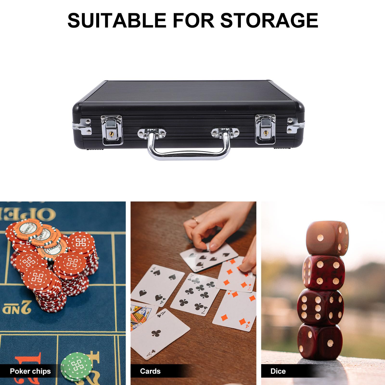 SUPVOX Valigetta in Alluminio Nero Design Leggero, Bordo Arrotondato, Custodia per Conservazione e Classificazione di Chip da Poker, Carte e Dadi