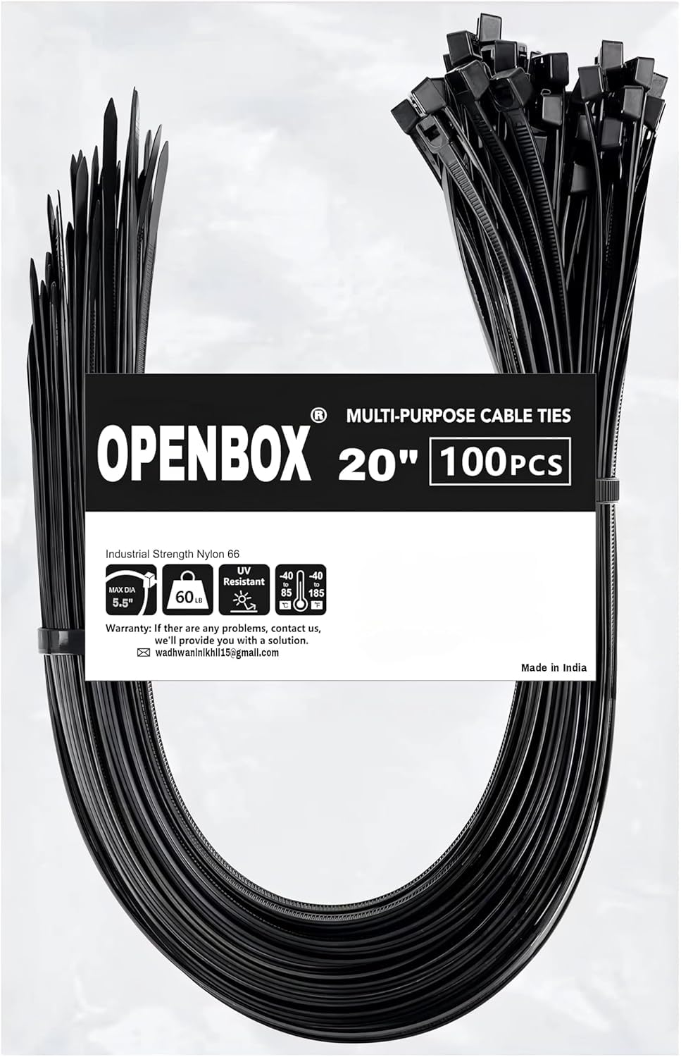 OPENBOX Zip Ties 20 inch (100PCS) with 50 Kg Tensile Strength, Heavy Duty Self Locking Cable Ties Black. (20 INCH 500MM x 5MM), 100 PCS)-image-46