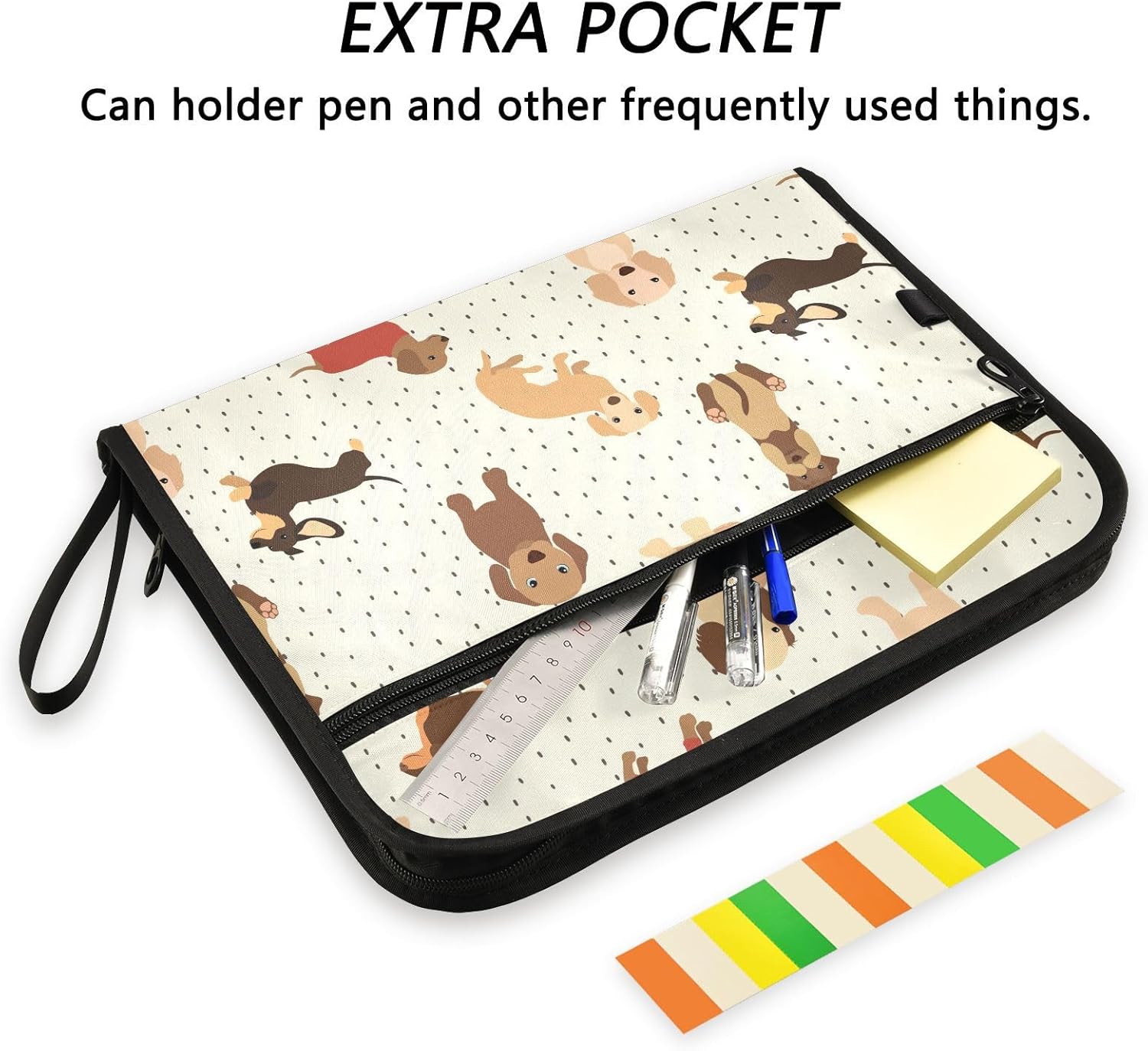 ZZKKO 13 Pockets Expanding File Folder Cute Dachshunds with Labels Accordion File Folder Document Organizer Letter Size A4 Papers Expandable File Keeper