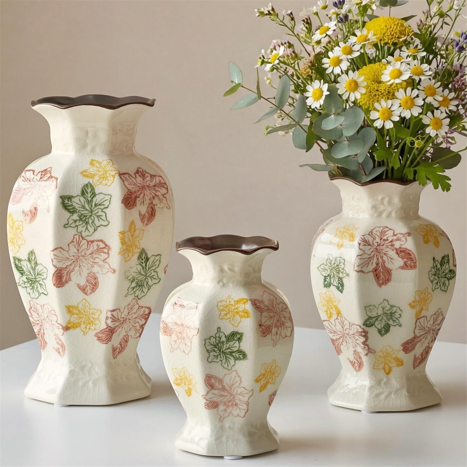 Wazon z kwiatami Crackle Glaze Ceramiczny wazon dekoracyjny w stylu vintage(Duży)