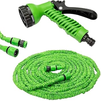 Kproxi 50 Ft Plastic Expandable Nozzle Flexible Water Hose Pipe with Spray Gun and 7 Adjustable Modes (Multicolour)