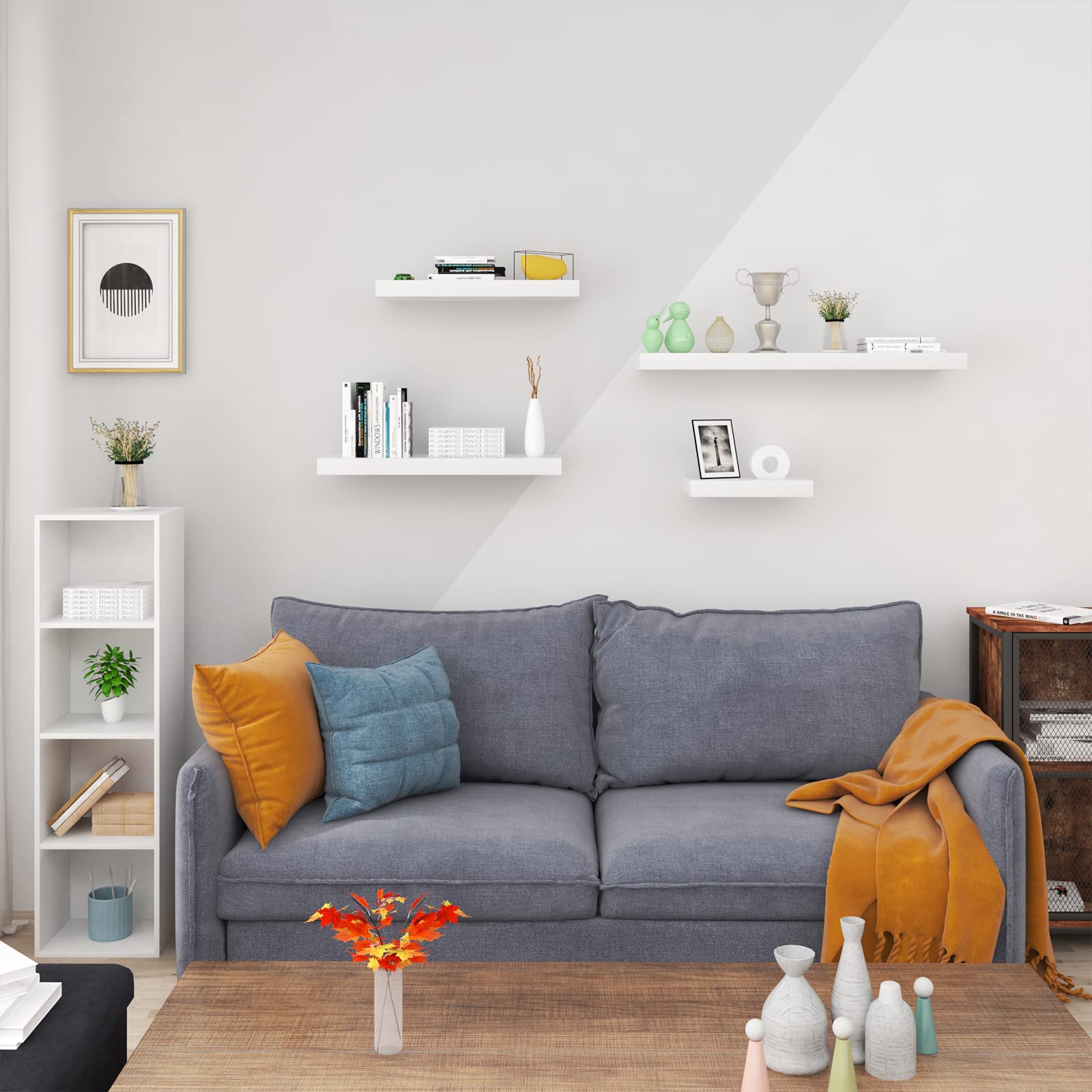WOLTU Mensola da Muro, Set di 3, Scaffale Sospeso da Parete Libreria Piccola per Soggiorno Cameretta Porta CD DVD, Pannello MDF 90x22,9x3,8cm, Bianco, RG9481ws-3