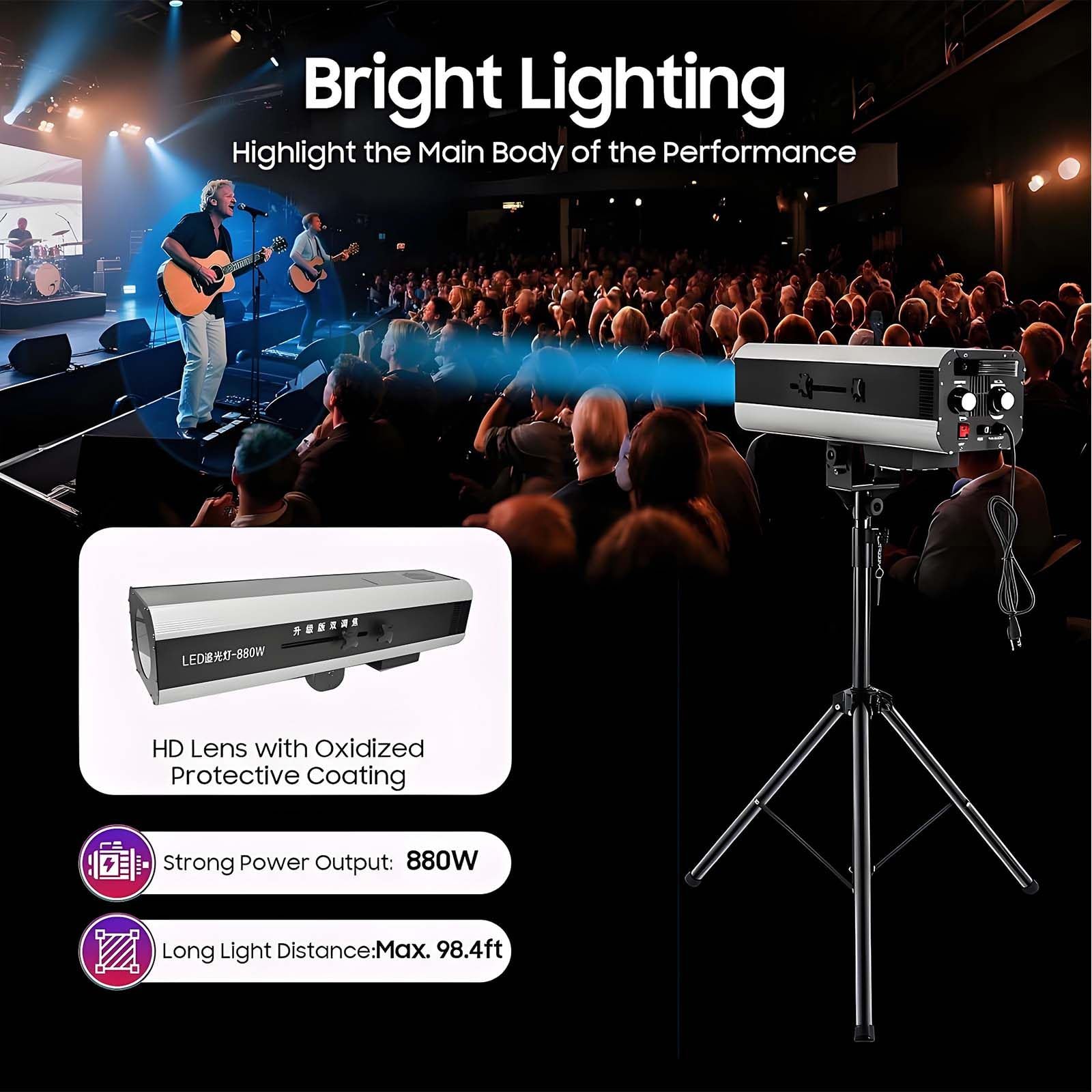 Led-Verfolger Mit Stativhalterung, 6-Farben-BüHnenscheinwerfer, Individuelles Muster, 30 M Strahlweite, Manuell Steuerbares Dj-Licht FüR BüHne, Theater, Hochzeit, Dj 880W