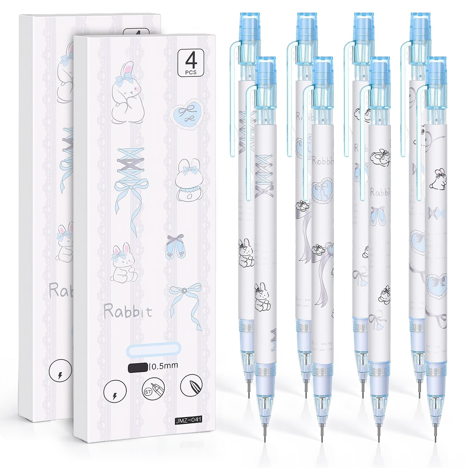 Lot de 8 porte-mines en forme de lapin mignon avec gomme de 0,5 mm - Cadeau idéal pour femme et homme