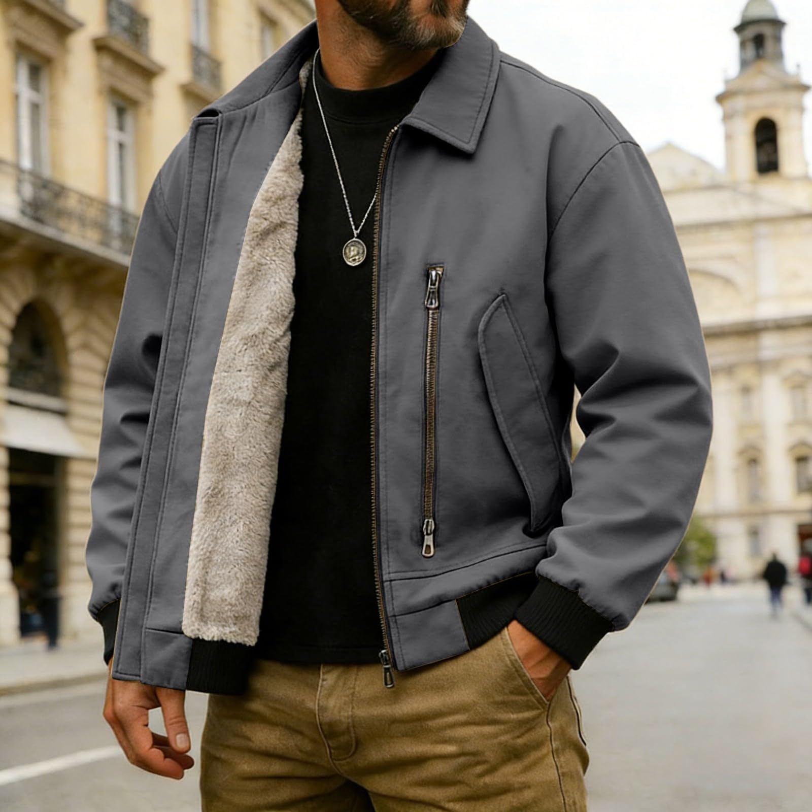 Winterjacke Herren Lang Warme Wintermantel Skijacke Steppjacke Daunenjacken，Stilvolle Kunstlederjacke mit Fleece-Einsatz für lässige warme - Winterbekleidung