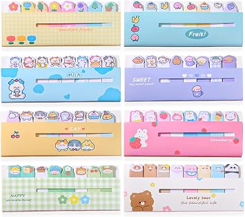 Cute Animals Plant Foods Mini Sticky Notes, 8 Styles Cartoon Flags Index Tabs Self-Stick Fun Post it Notes, 120 Sheets/Pack, for Students Bookmark Office School Index Tab Supplies 8