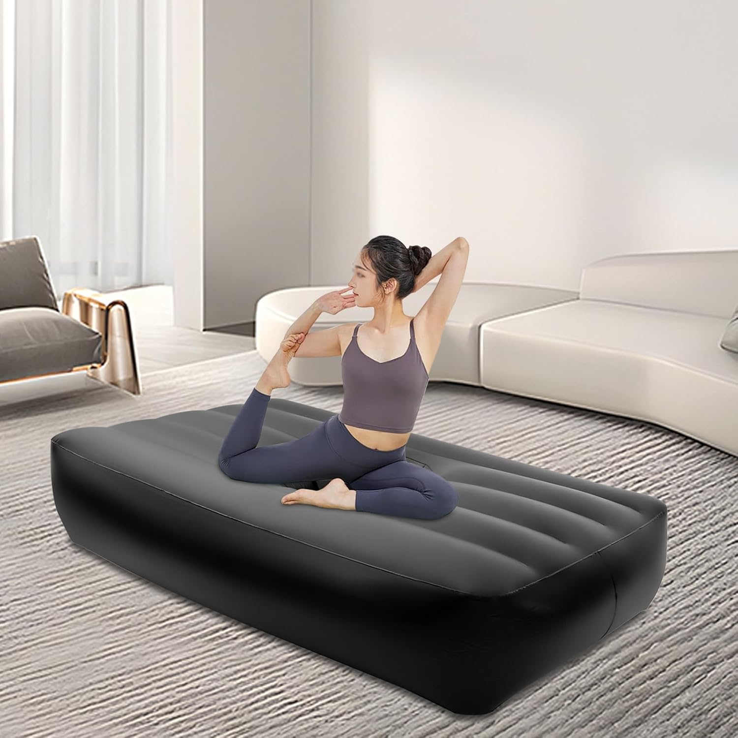 PVC Inflatable Bed, 72"x40"x17" Inflatable BBL Mattress with Hole Design FreeStanding Bed After Surgery Inflatable BBL Mattress with Electric Air Pump (Black)