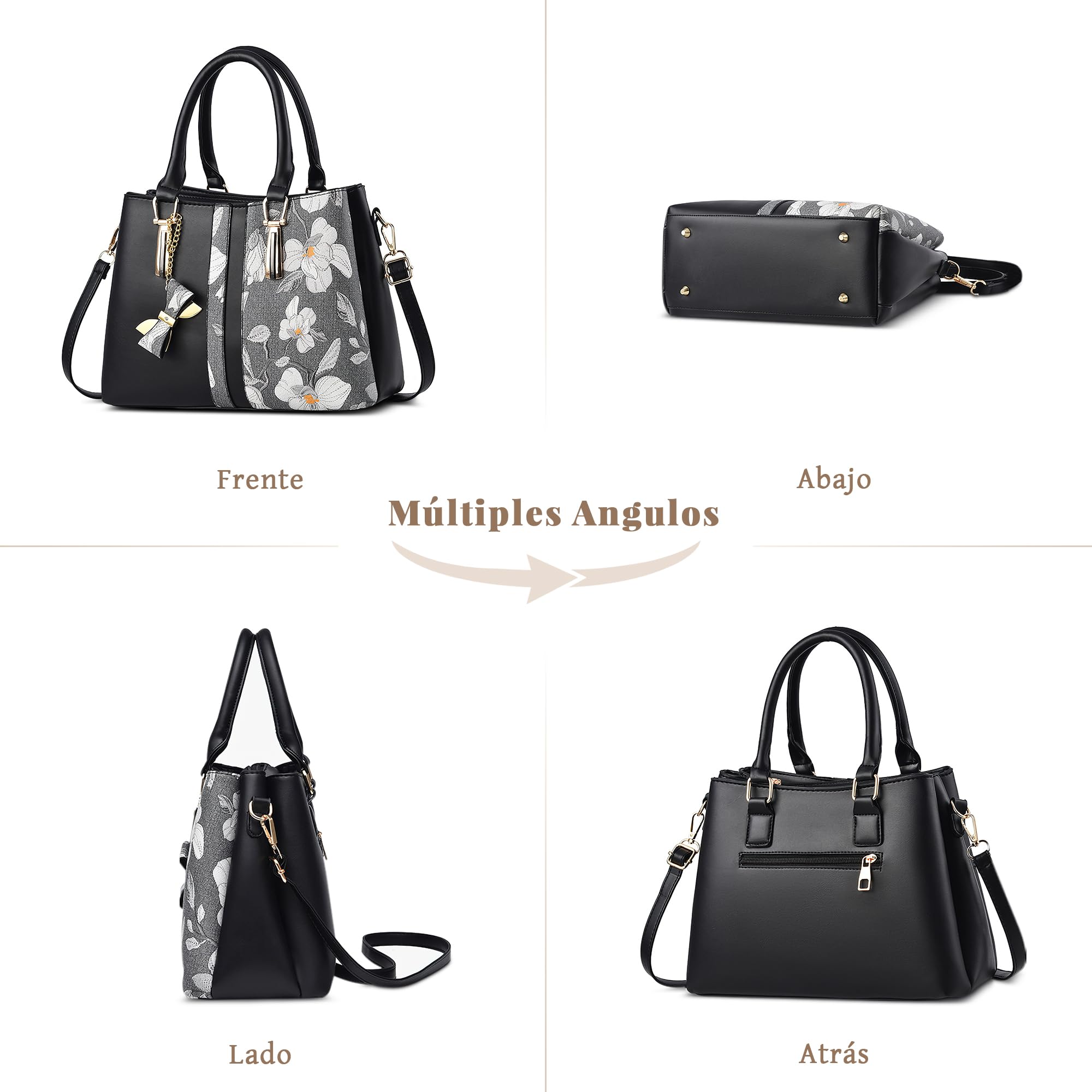 Bolso Mujer Bandolera Mediano Bolso de Mano Floral y Lazo Colgante