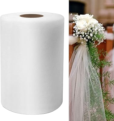 Tulle Fabric 6 Inch by 100 Yards White Tulle Rolls Spool for Tutu Table Skirt Wedding Gift Wrapping Party Decorations DIY ...