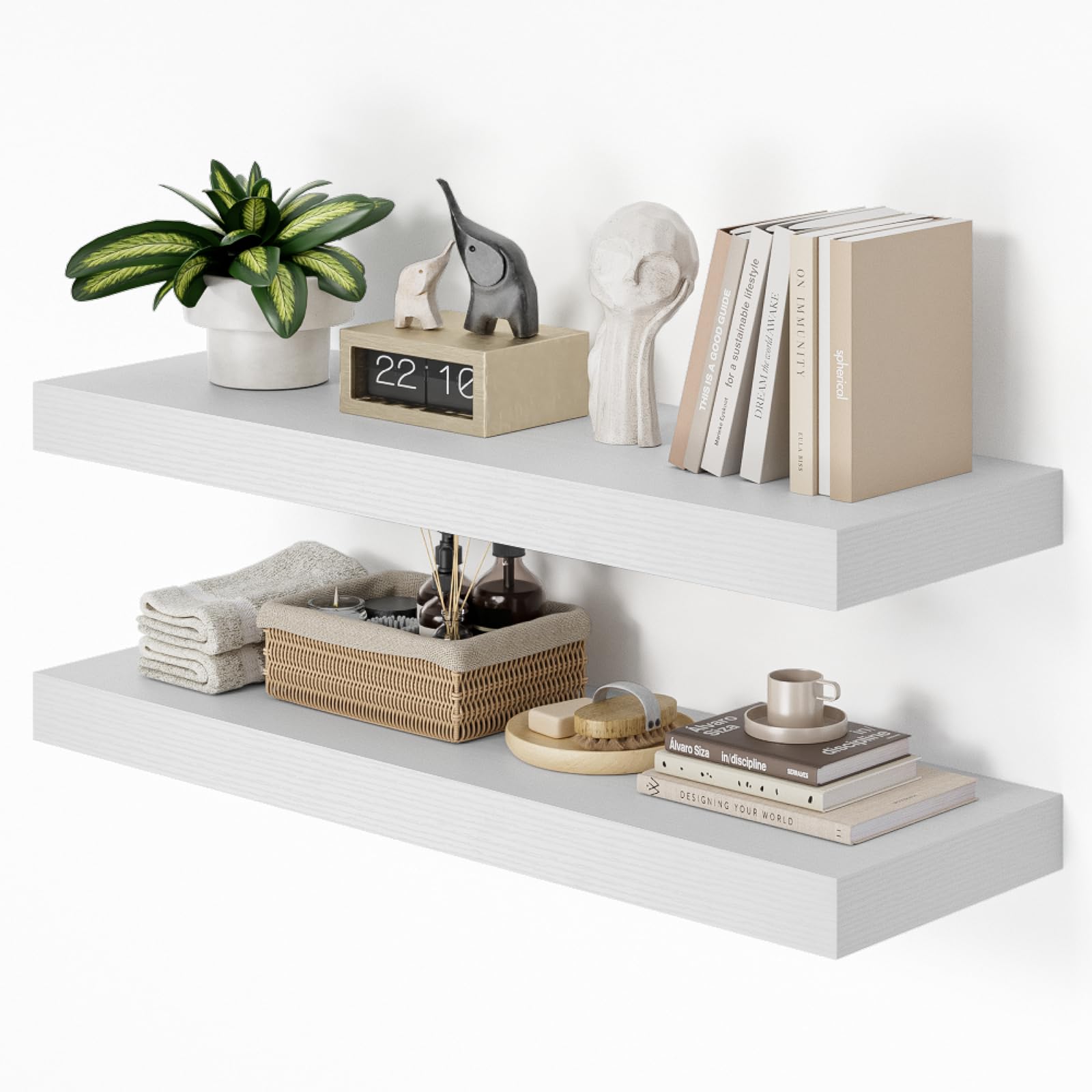 Heimlove 36 Inch Long Floating Shelf for Wall, 12" Deep White Floating Shelves Shelves for Bedroom Living Room Bedroom, Mounted Shelves for Storage